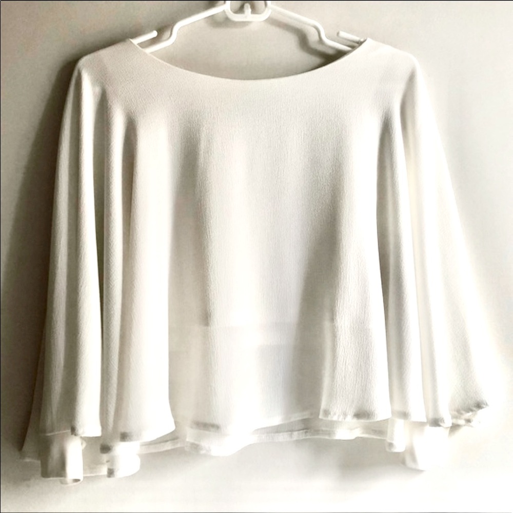 ZARA Crepe Cape Crop Swing Top - Off White - Angel Wings Sleeve Medium